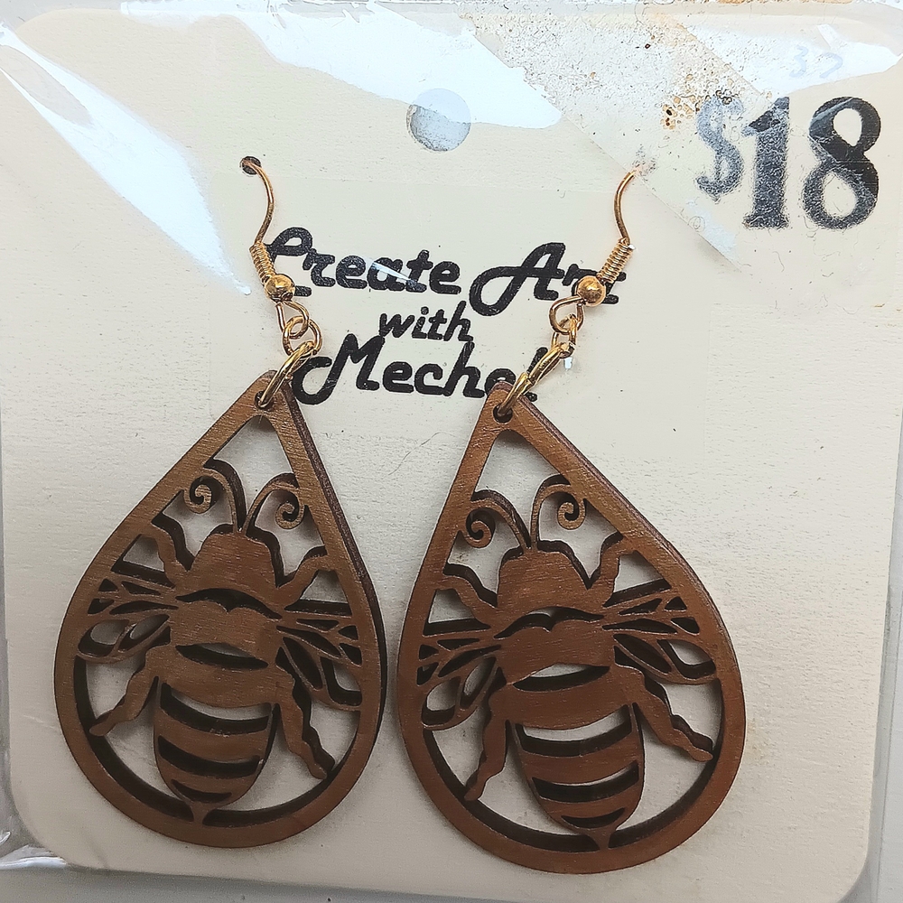 Bee Design Wooden Earrings